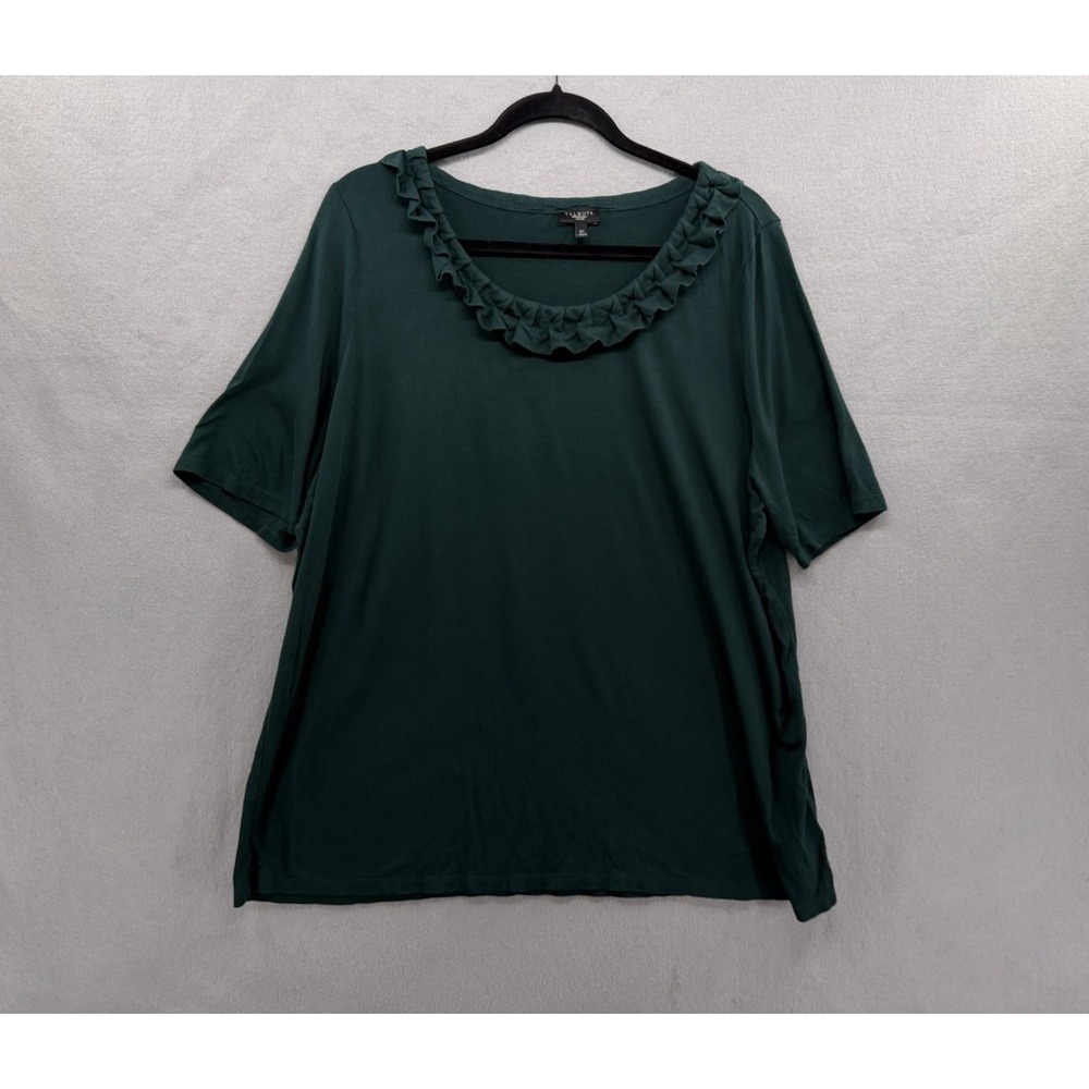 Talbots Top Womens 3X Green Ruffle Neck Dark Academia Minimalist Feminine